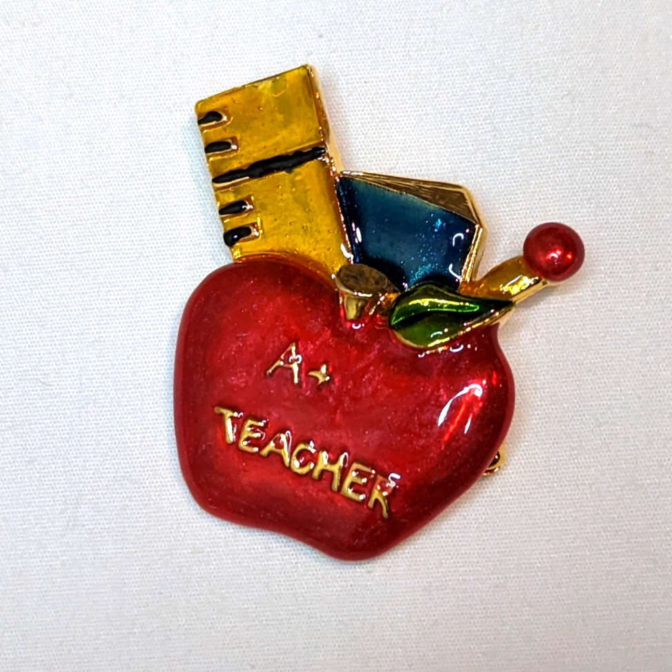 Vintage Danecraft A Teacher Apple Brooch Pin 8$